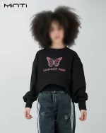 کراپ تاپ طرح پروانه دخترانه رنگ مشکی