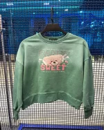 کراپ سنگشور طرح خرس تدی و نوشته Candy Sweet رنگ سبز بچگانه و نوجوان