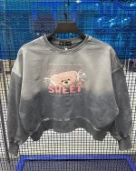 کراپ سنگشور طرح خرس تدی و نوشته Candy Sweet رنگ اقیانوسی بچگانه و نوجوان