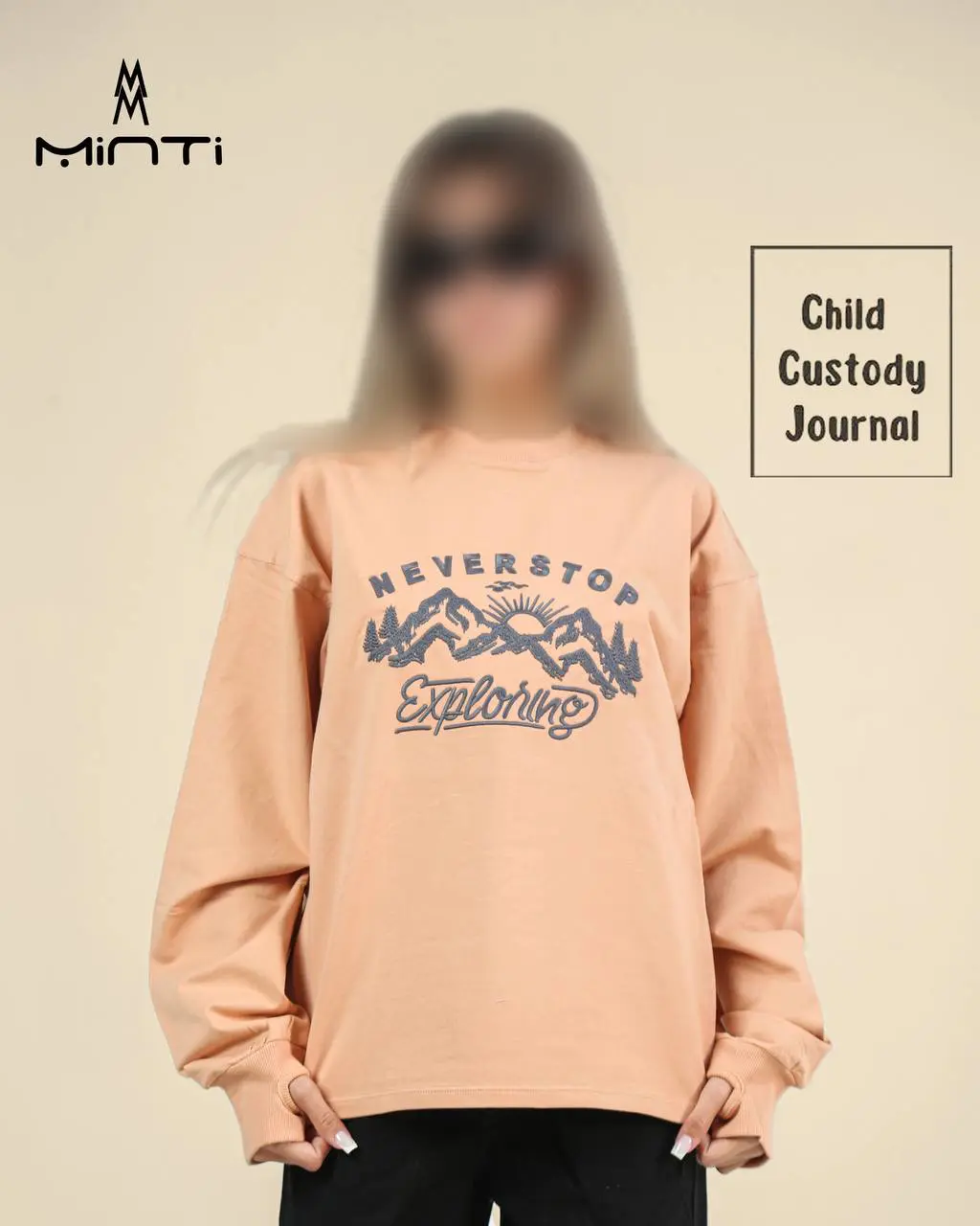 Kids-Crew-Neck-Embroidered-Long-Sleeve-Sweatshirt-Light-Orange دورس با گلدوزی کوه و خورشید رنگ نارنجی روشن بچگانه نوجوان