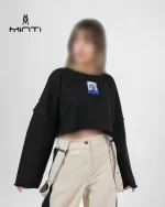 کراپ کثیف دوزی آستین بلند رنگ مشکی بچگانه و نوجوان