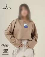 کراپ کثیف دوزی آستین بلند رنگ نسکافه ای بچگانه و نوجوان