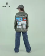 دورس طرح چاپی تام و جری رنگ زیتونی بچگانه و نوجوان نمای پشت