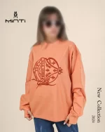 دورس یقه گرد گلدوزی شده رنگ نارنجی بچگانه و نوجوان