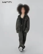 کت جین رنگ مشکی با دکمه های باز بچگانه و نوجوان