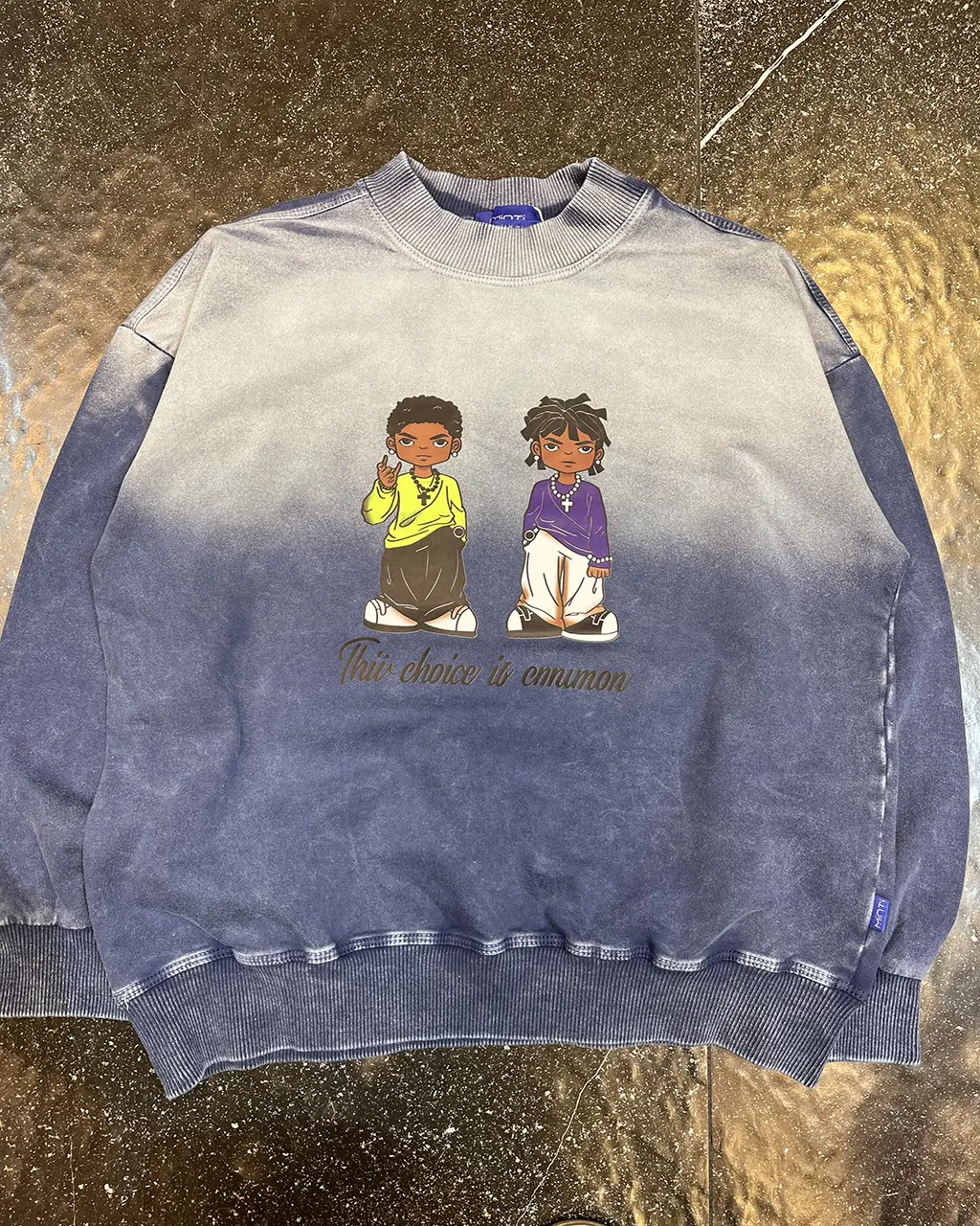 Cartoon-Style-Printed-Sweatshirt-Ocean-Blue بلوز سنگشور پسرک رنگ اقیانوسی