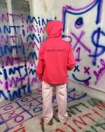 نمای پشت هودی گلدوزی نوار دار armani رنگ سرخابی