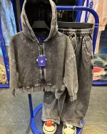 ست سویشرت و شلوار سنگشور رنگ زغالی بچگانه و نوجوان