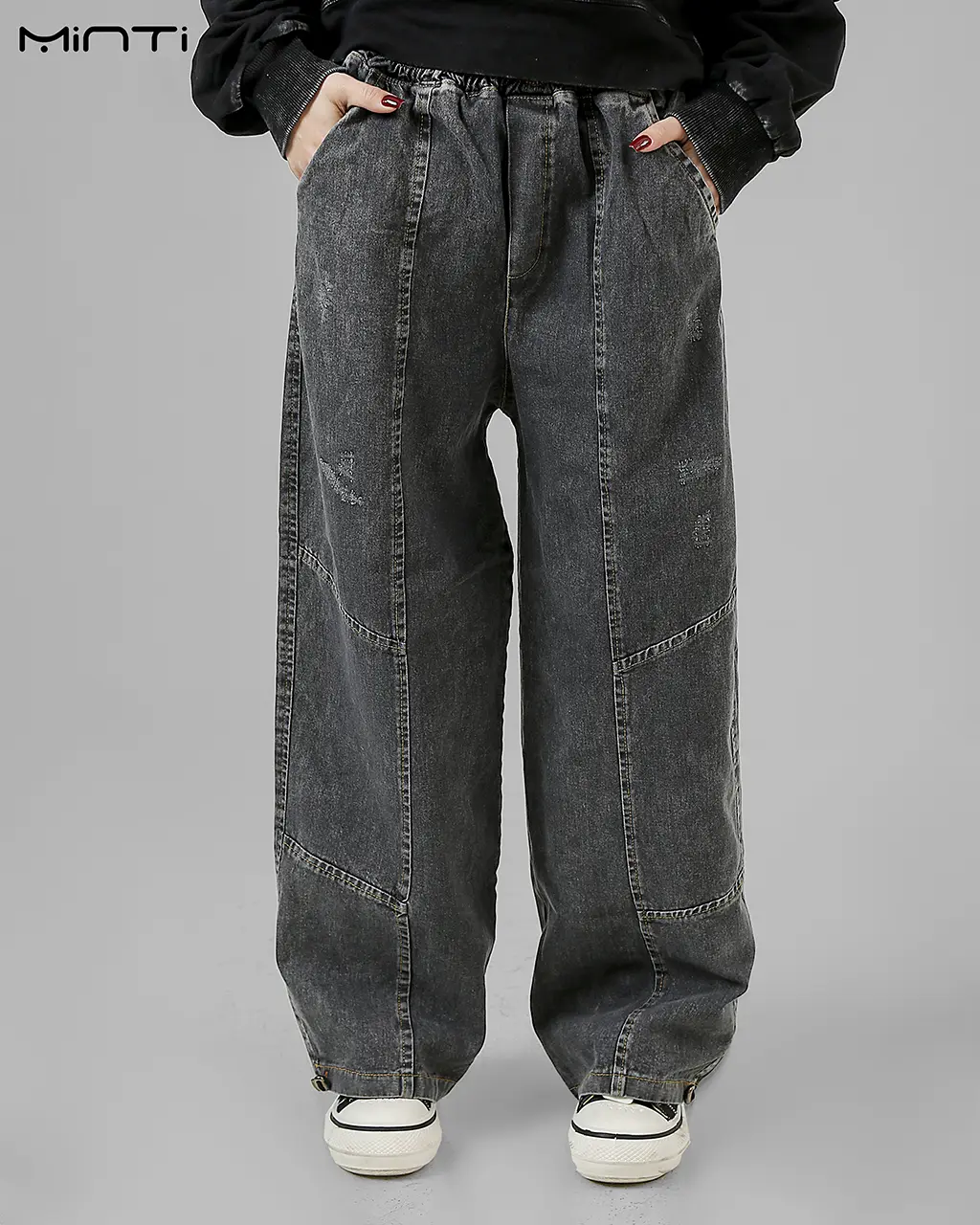 Jeans-Charcoal شلوار جین تیکه دار رنگ زغالی