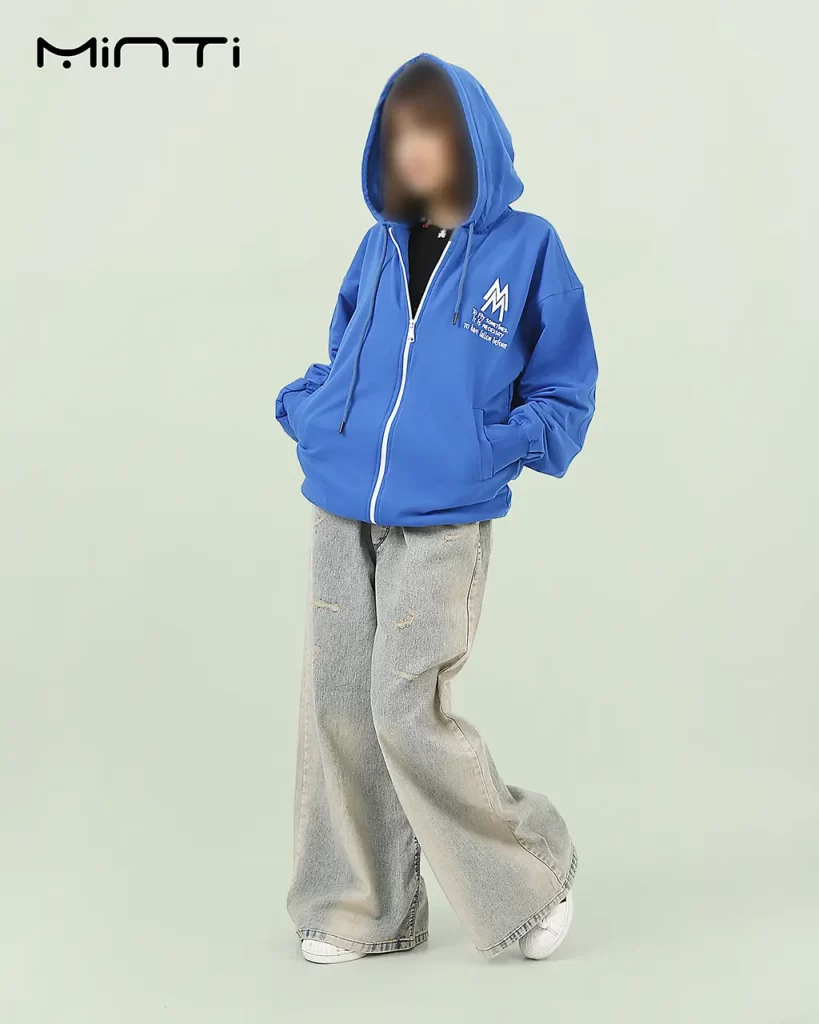 سویشرت مینتی زیپ دار رنگ آبی