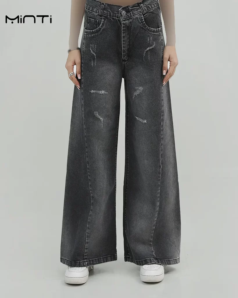 شلوار شافل تیکه دار رنگ آبی تیره