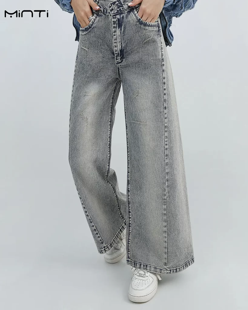 شلوار شافل تیکه دار رنگ طوسی